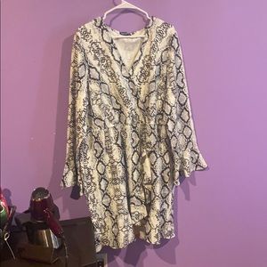 A-line , white gray and black snake print dress.